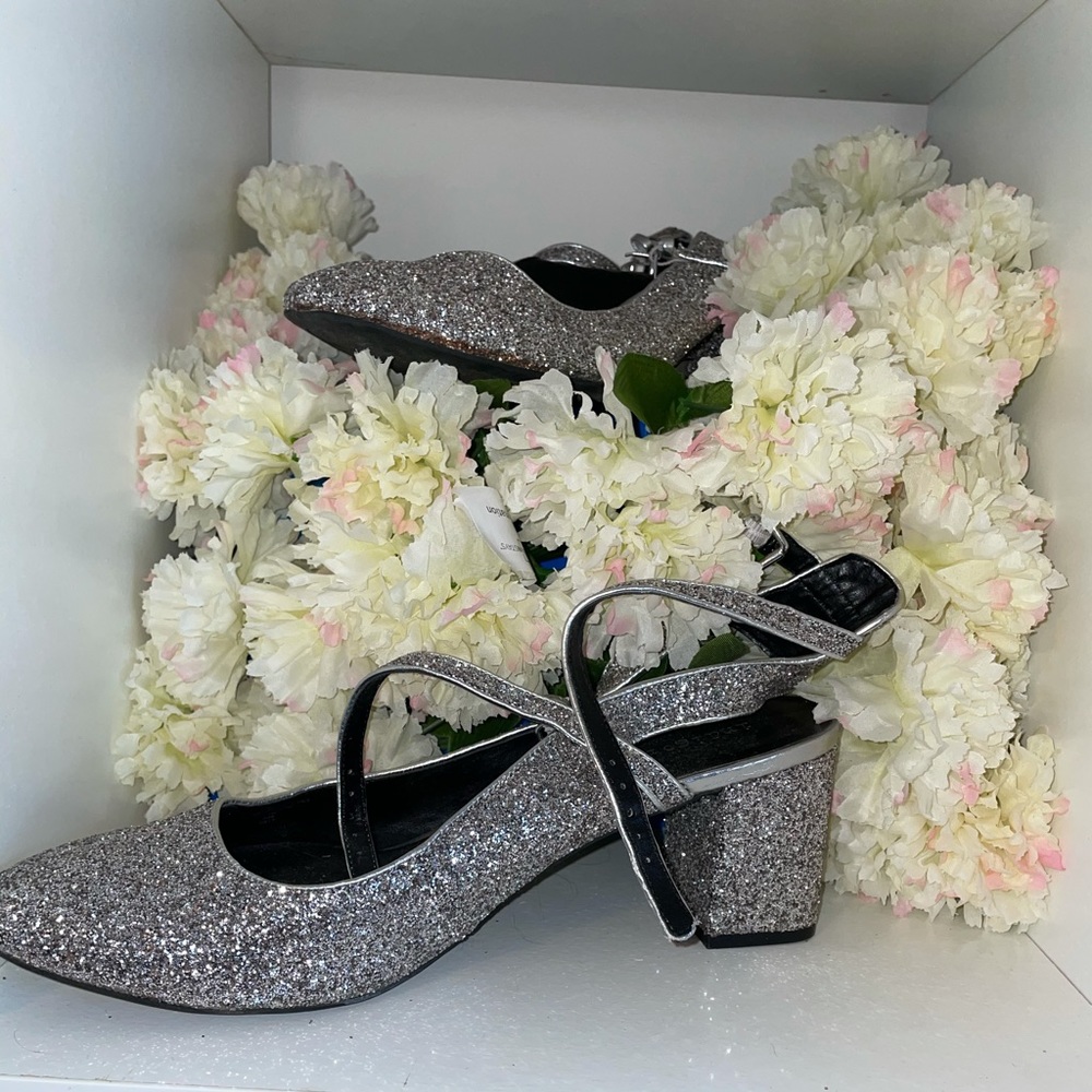 DSW sliver glitter heels